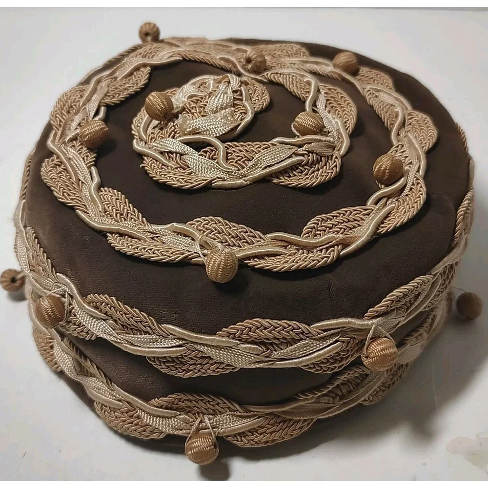 Vintage Amy New York Hat Brown Velvet Pill Box with Intricate‎ Ribbon Marshall